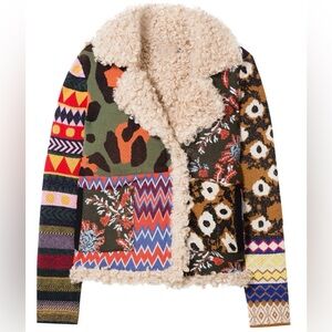 Desigual Icon Multi Patchwork Sherpa Sparrow Jacket Small